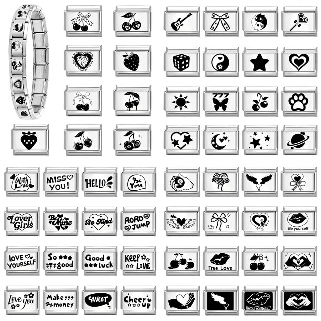 ยอดนิยม Love Cherry Black Heart Italian Charm Links Fit 9 มม.สร้อยข้อมือสแตนเลสทําเครื่องประดับ