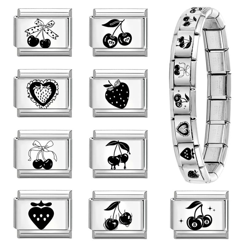 ยอดนิยม Love Cherry Black Heart Italian Charm Links Fit 9 มม.สร้อยข้อมือสแตนเลสทําเครื่องประดับ - รูปที่ 2