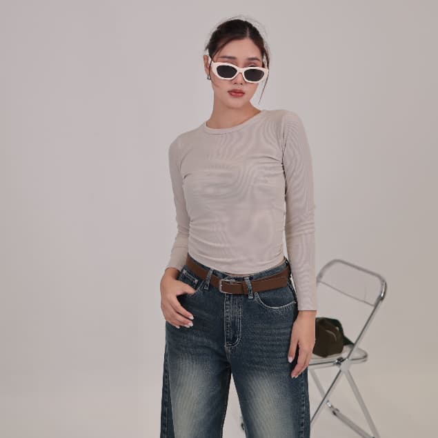 ยีนส์ Nammon Jeans NM19 กางเกงยีนส์กระบอกใหญ่เรียบ - ผ้าไม่ยืด - รูปที่ 6