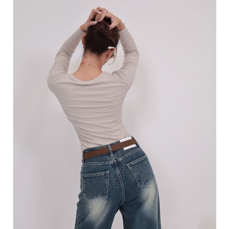 ยีนส์ Nammon Jeans NM19 กางเกงยีนส์กระบอกใหญ่เรียบ - ผ้าไม่ยืด - รูปที่ 7