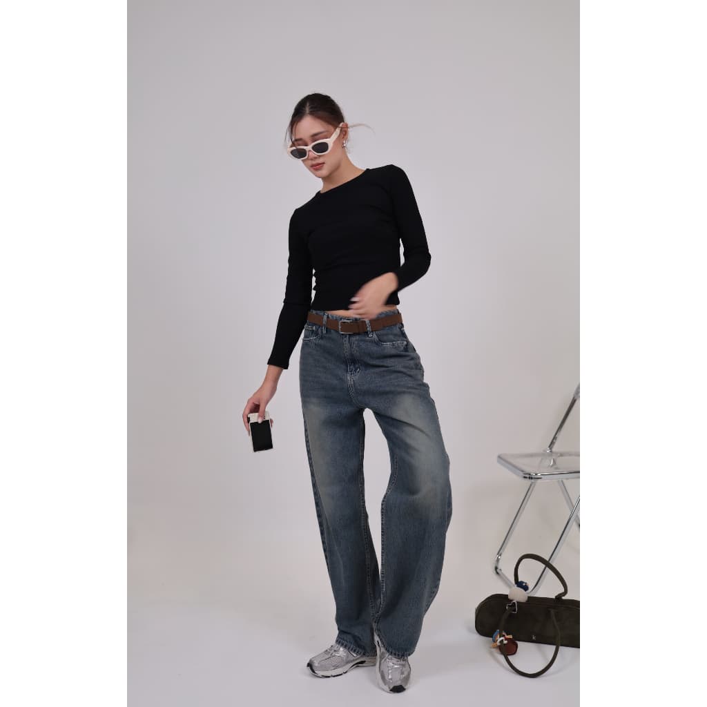 ยีนส์ Nammon Jeans NM19 กางเกงยีนส์กระบอกใหญ่เรียบ - ผ้าไม่ยืด - รูปที่ 2