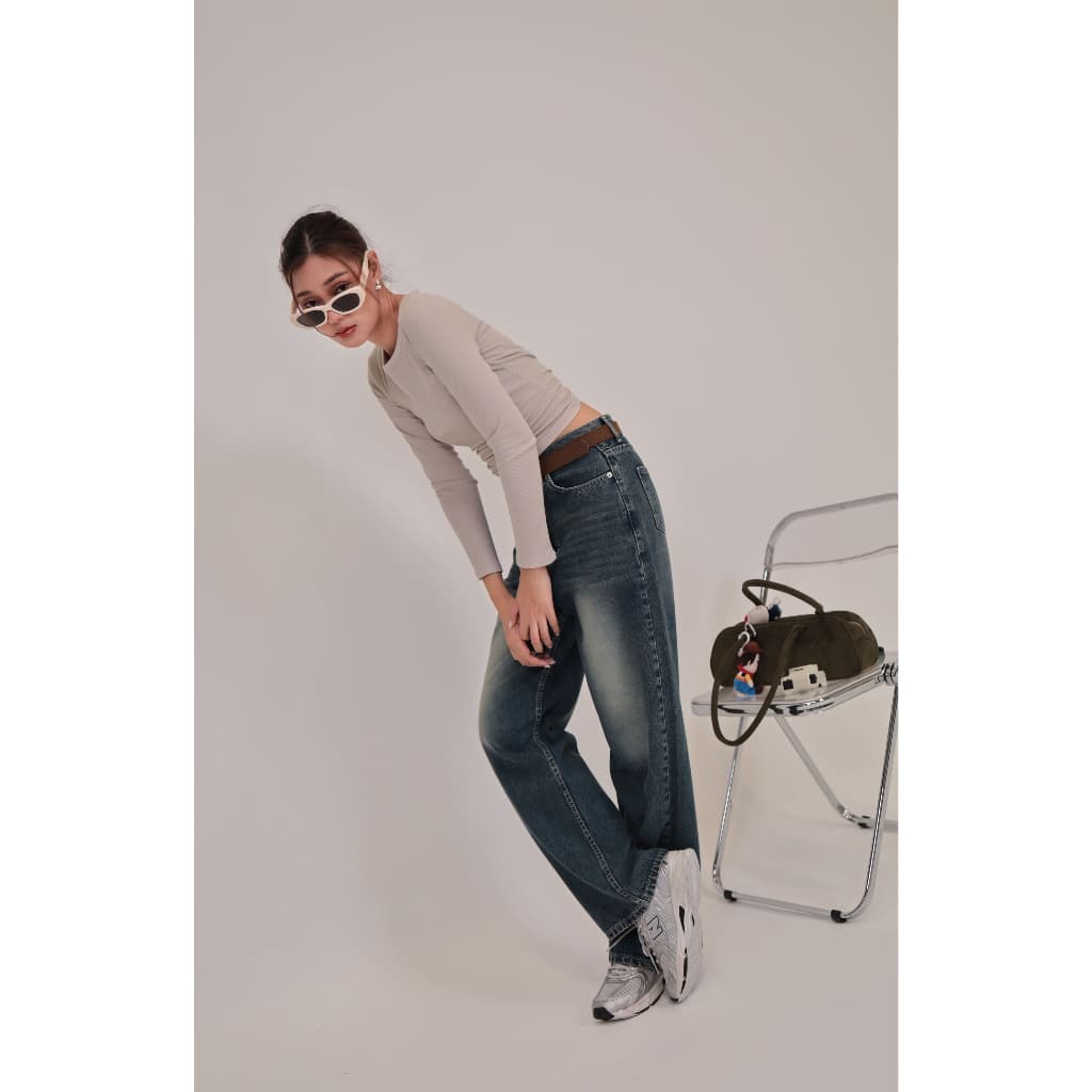 ยีนส์ Nammon Jeans NM19 กางเกงยีนส์กระบอกใหญ่เรียบ - ผ้าไม่ยืด - รูปที่ 5
